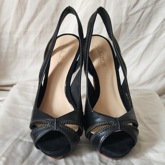BNIB LAMB Leather DAWNA Black Zipper Pumps Sz 7.5 - Picture 2 of 10